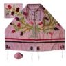 Yair Emanuel Tree of Life - Pomegranates Pink Raw Silk Applique'd Tallit