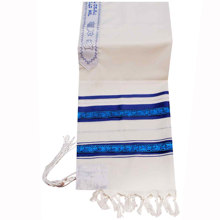 Traditional Wool Tallit with Decorative Ribbon Style # BLG