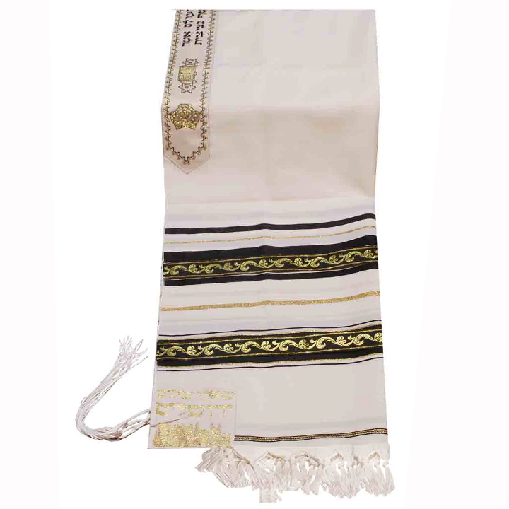 Traditional Wool Tallit with Decorative Ribbon Style # 5