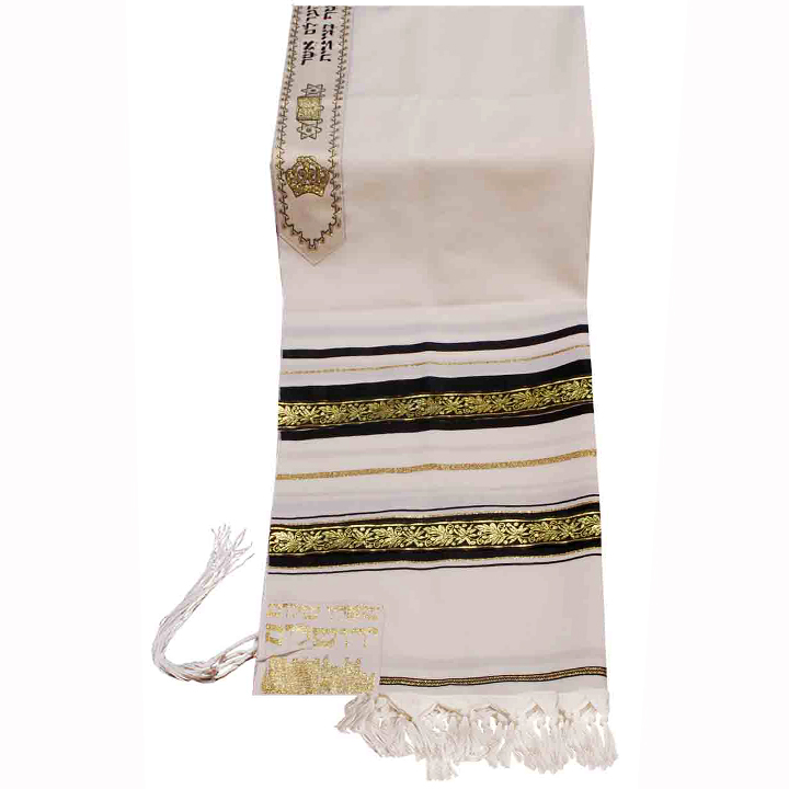 Traditional Wool Tallit with Decorative Ribbon Style # 6