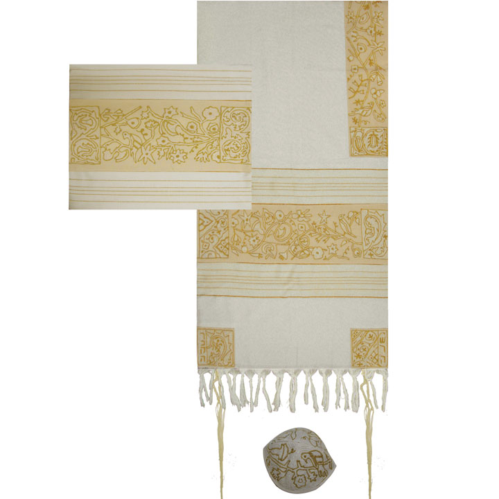 Yair Emanuel Hand Embroidered Matriarchs in Gold Tallit Set