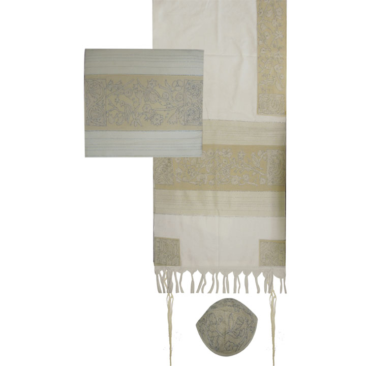 Yair Emanuel Hand Embroidered Matriarchs in Silver Tallit Set