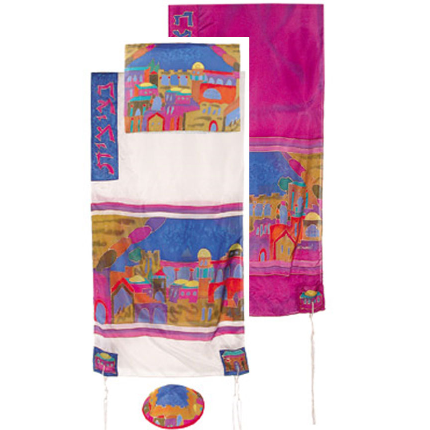 Yair Emanuel Jerusalem Gate in Color Handpainted Silk Tallit Set