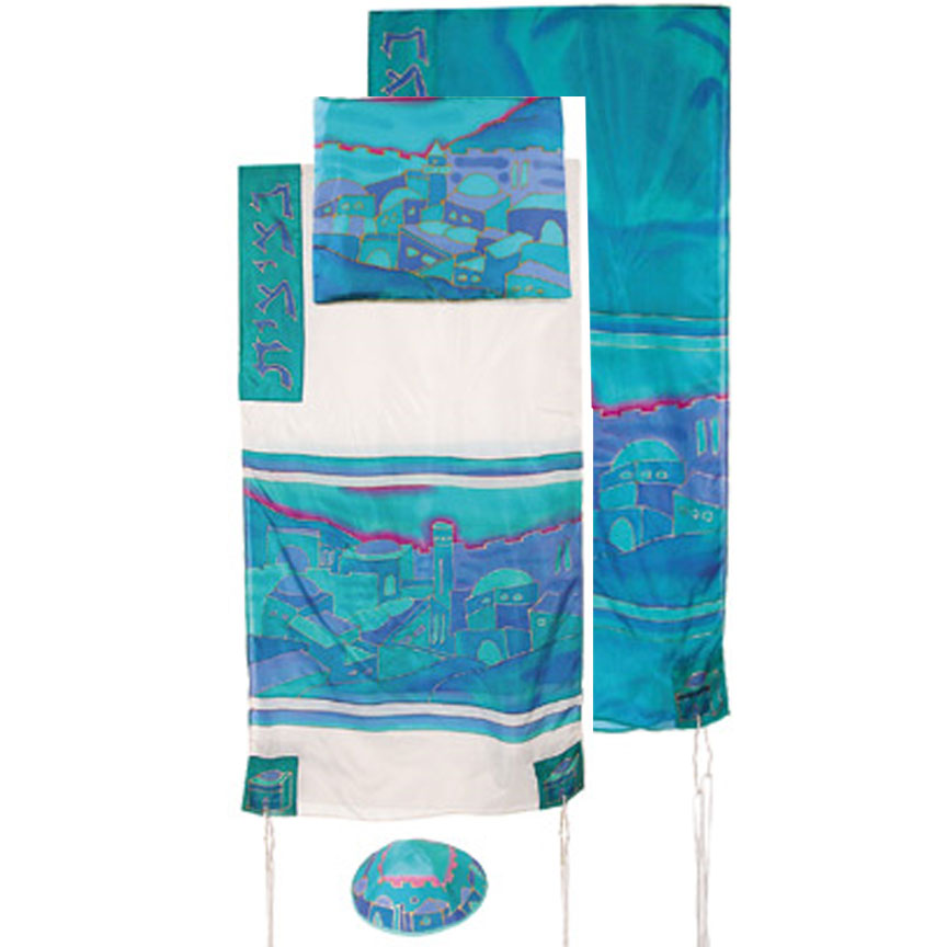 Yair Emanuel Vista in Blue Handpainted Silk Tallit Set