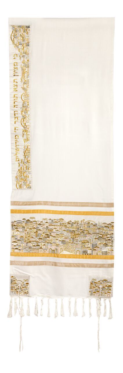 Yair Emanuel Tallit Embroidered Jerusalem - Gold