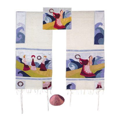 Yair Emanuel Miriam and the Drum Raw Silk Tallit Set