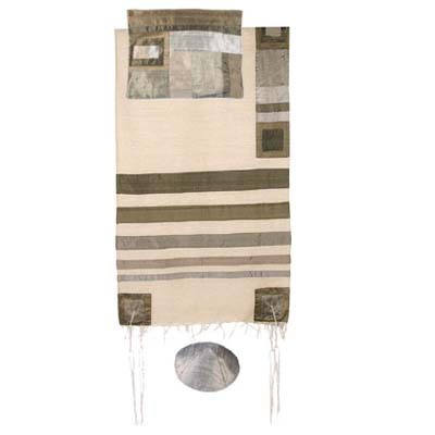 Yair Emanuel Grey on White Silk Tallit with Stripes