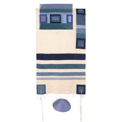 Yair Emanuel Blue Silk Tallit with Stripes